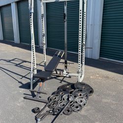 Power Rack With Lat Pull Down Weights Bars 