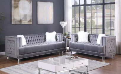 Sofa and Loveseat Grey Velvet fabric. New Especial price 