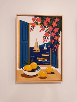 Framed Mediterranean Scene Embroidered Wall Art