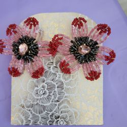 Red & black  flower shaped  earrings