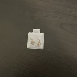 10K Gold Dangle Earrings with Clear Square Stone