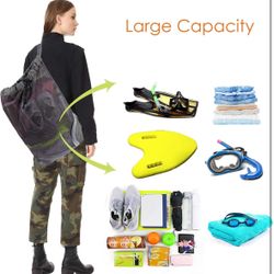 BeeGreen Mesh Drawstring Bag Swim Backpack for Beach Pool Sports Gym Draw String Cinch Bags for Swimming Soccer Basketball Gear Grey 