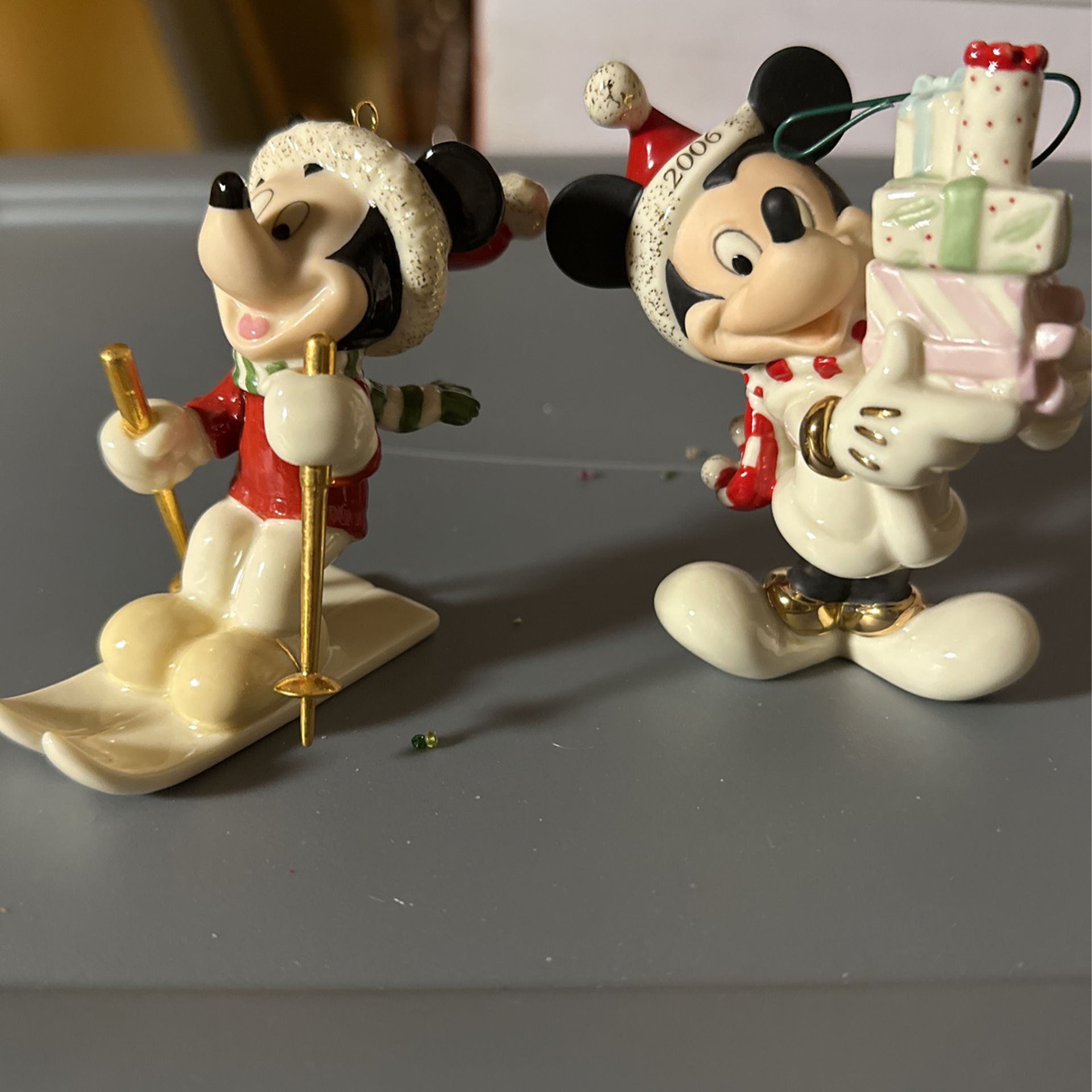 2 Porcelain Mickey Mouse Christmas Ornaments 