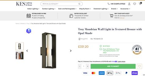 Textured Bronze Wall Light -Set New in Box