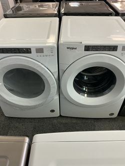 Whirlpool Washer 4.3 cu. ft. White Closet Depth Stackable Front Load Washing Machine with Single Dose Dispenser, ENERGY STAR + 7.4 cu. ft. 240-Volt El