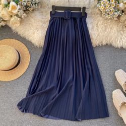 Navy Blue Pleated Skirt 