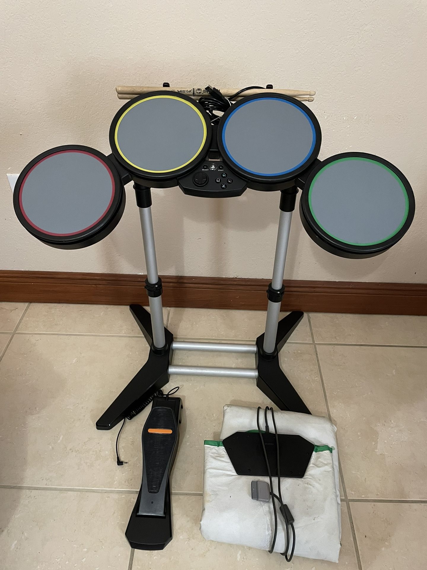 Harmonix PS2 PS3 PlayStation Rock Band Wired Drums Pedal & Stand TESTED #822148