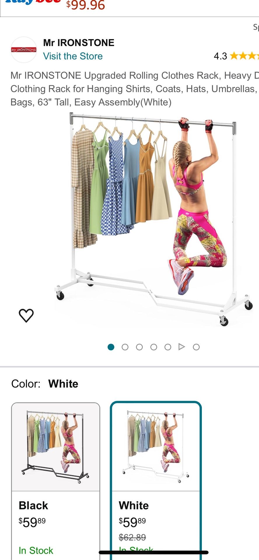 Rolling Clothes Rack In Excellent Condition