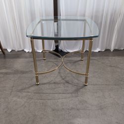 Square Brass Finish End Table with Glass Top