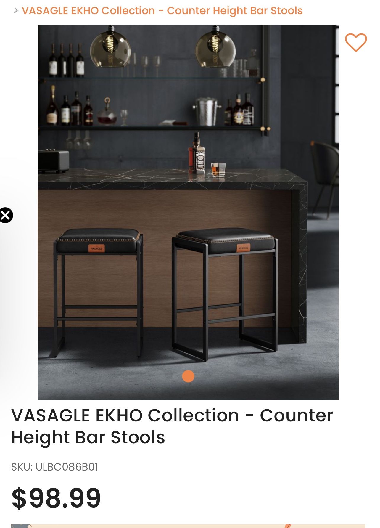 Counter Height Bar Stools- VASAGLE EKHO Collection