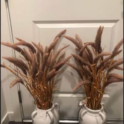 2 new ceramic vases with plant decor, height 35 inches, both for $20