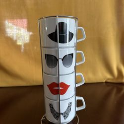 Coffee Mugs with Wire Stack Rack