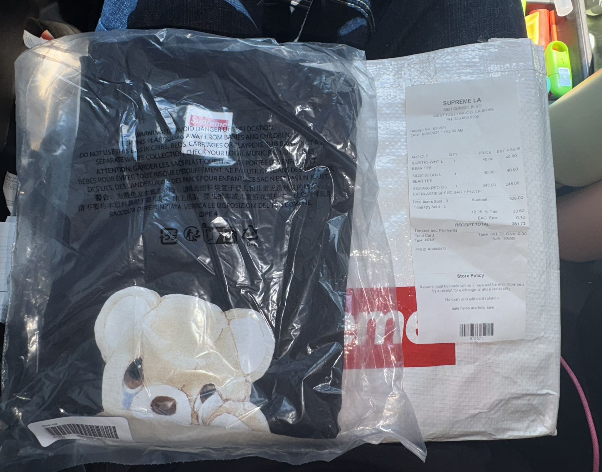 Supreme bear tee black LARGE