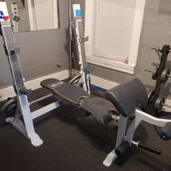 Multi-function Bench Press Set + Weight Plates + Dumbbells + Two Weight Stands