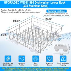 UPGRADED W10311986 W10380384 Dishwasher Lower Dishrack for Whirlpool Kenmore Dishwasher Rack Replacement Parts,304 Stainless Steel W10311986 W11158802