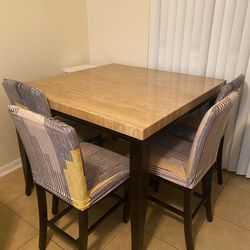 5 Piece Dining Set - Square Counter Height Dining Table with 4 Bar Stools
