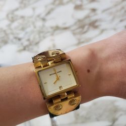 Michael Kors Black Leather Watche For Women Gold Hardware Small Wrist
