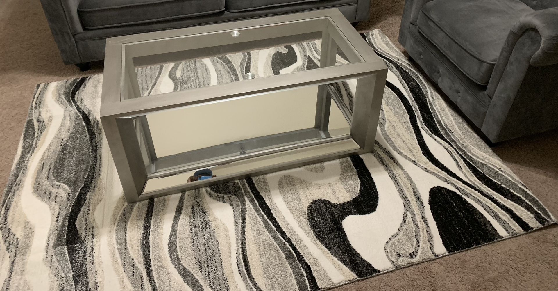 Gray Glass Mirrored Coffee Table