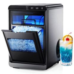"Ice Maker, 9.6 in. 45 lb. /24H Nugget Ice Countertop Portable Ice Maker in Black w/ 2 lb. Capacity, Auto-Cleaning, Scoop and Basket

"