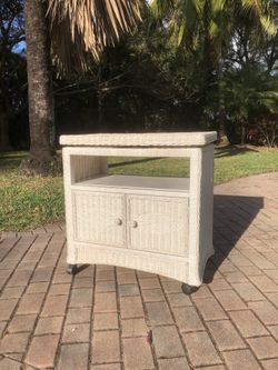 Vintage Wicker Swivel Top Cabinet, Bar Cart, TV Stand 