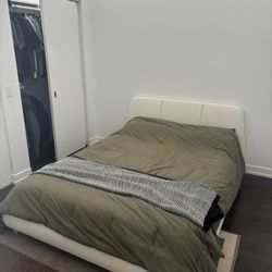 Queen Bed frame Linen With Wood Legs 