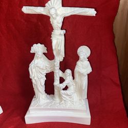 Vintage 11 Inch x 5.75 Inch Greek Alabaster Crucifixion Of Christ Figurine Imported From Greece (2 available)