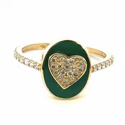 Woman’s Ladies 14k Yellow Gold CZ Cubic Zirconia Green Enamel Heart Ring Size 8 GP3098364