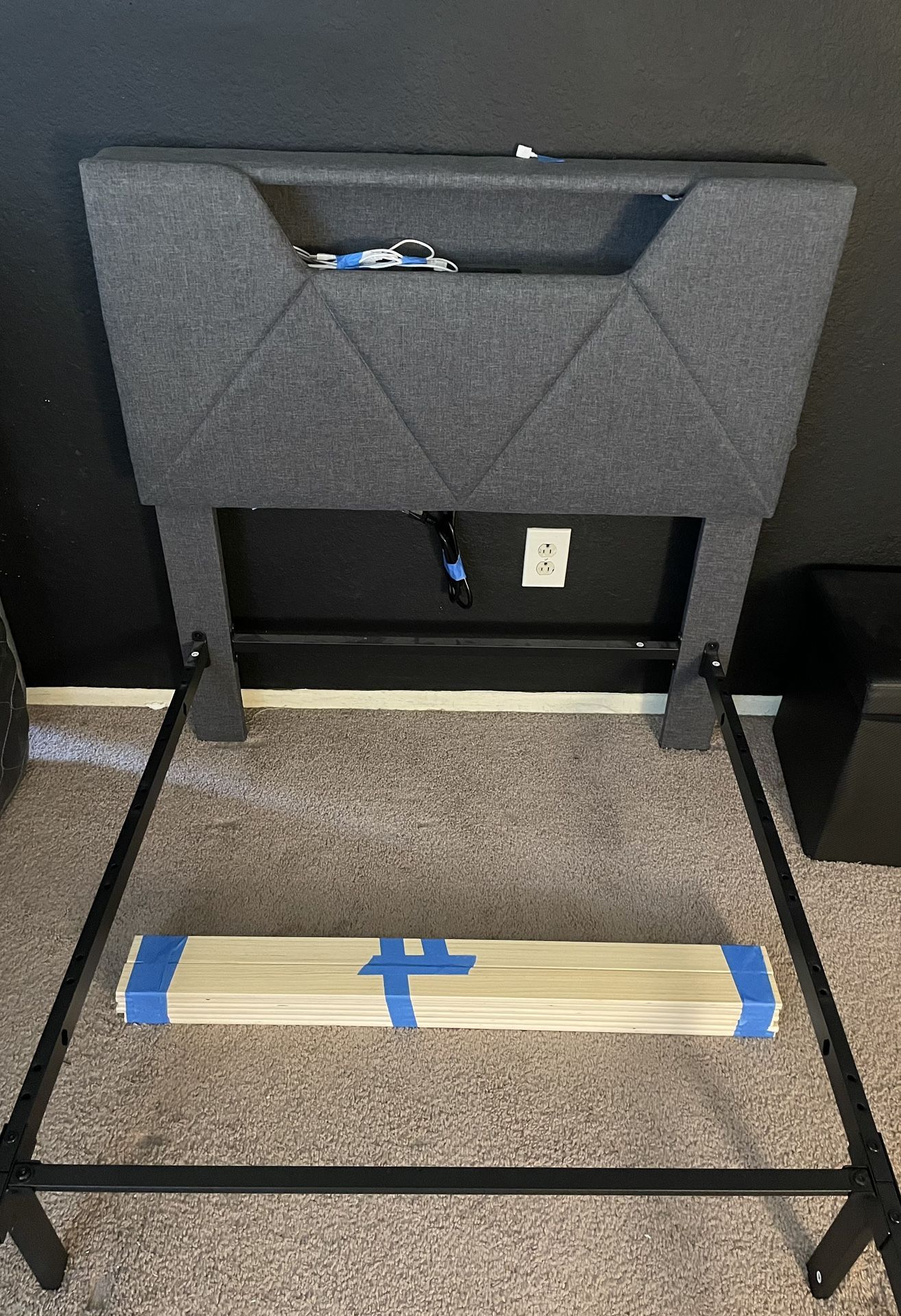 Aluminum Grey Bed Frame Twin Size With Lights