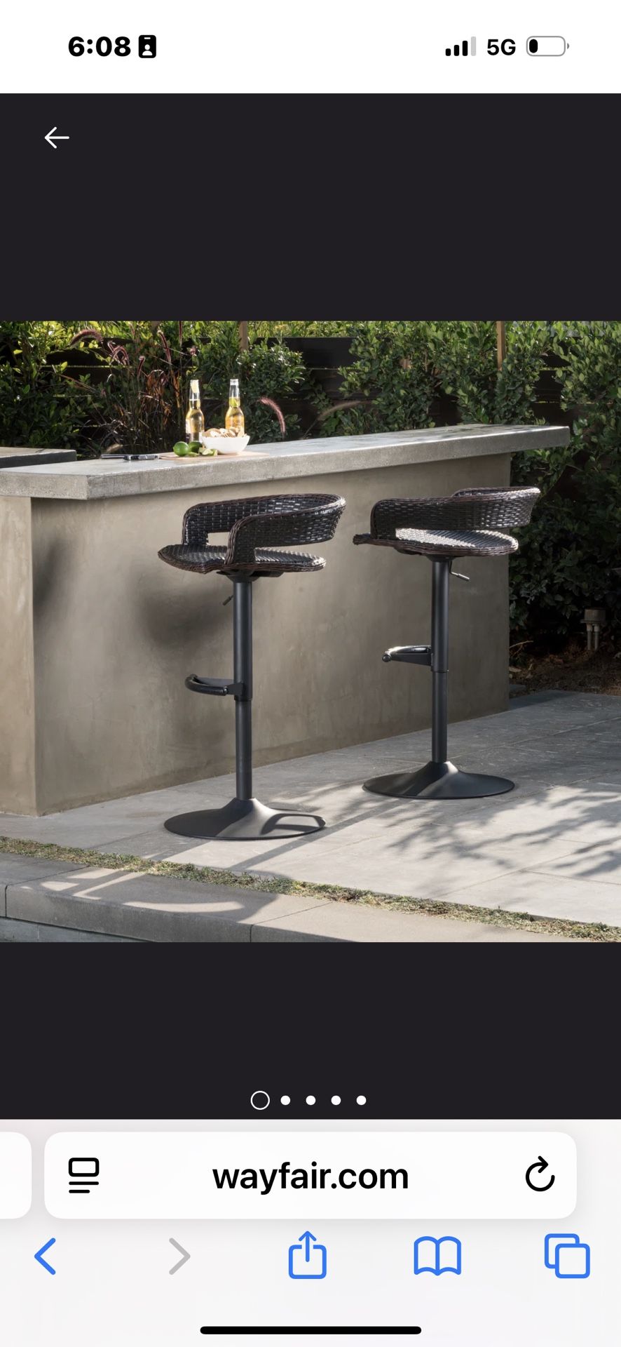 set of two adjustable height patio  stools/chairs 