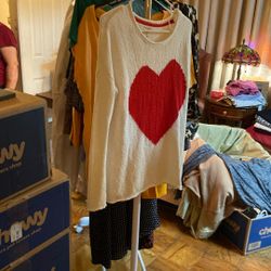 Christian Siriano white sweater with a red heart