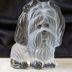Viking Satin Frosted Glass Yorkie Dog Puppy Figurine Paperweight