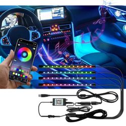 Interior Car LED Lights | RGB Ambient Lighting Kit | 4-Piece 48 LED | Music Sync + App Control