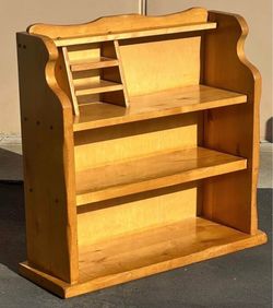 Antique Solid Wood Bookcase with Decorative Top