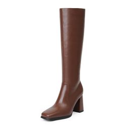 Modatope Knee High Boots Women Chunky Heel Square Toe Tall Boot