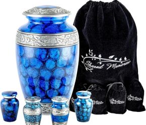 Blue engraved design urns