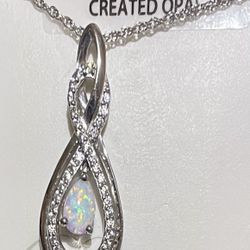 Brilliance Fine Jewelry Sterling Silver Created Opal and White CZ Pendant, 18"