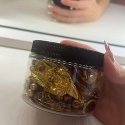 Gold mystery vintage jewelry jar 