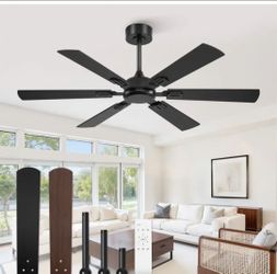 52 Inch Black Industrial Indoor/Outdoor Ceiling Fan without Light Remote, Dual sided colors