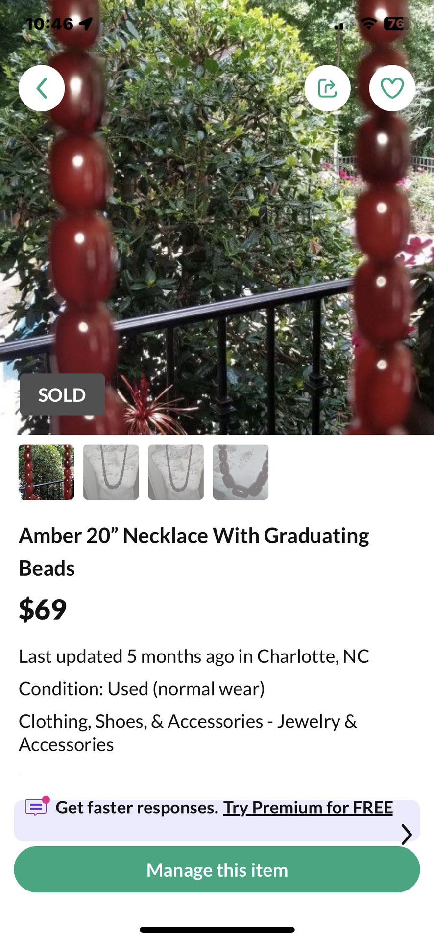 Not Sold! Have 1 More! Amber 20” Necklace With Graduating Beads