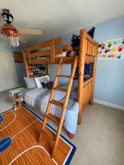 Rustic Solid Wood Twin Over Full Bunk Bed w/ Ladder