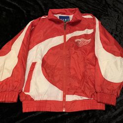 Boys Medium Vintage 90s Detriot Red Wings Windbreaker Jacket