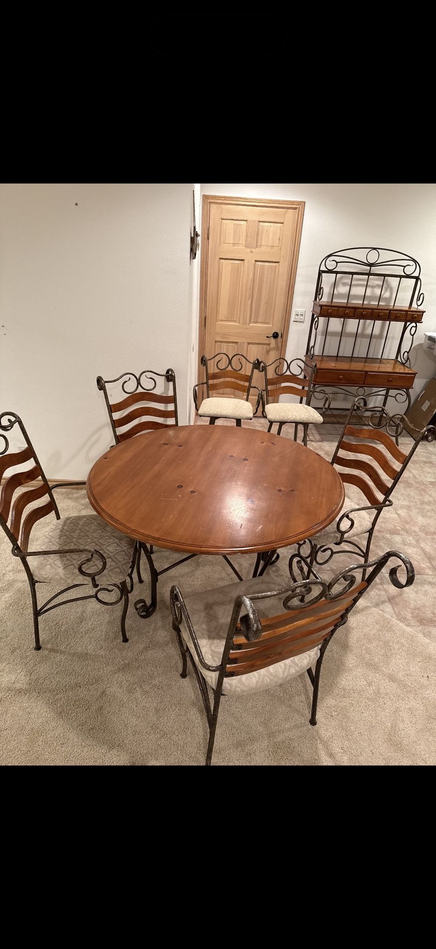 Whole Dining Room Set - 1 Table, 4 Chairs, 2 Bar Stools, And Armoire 