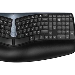Wireless Keyboard and Mouse, MK835 Ergo Bluetooth/2.4G Split Design Keyboard Mouse Combo with Cushioned Palm Rest, Multi-Device, Wave Keys, Rechargeab