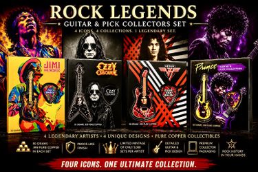 Rock Legends Guitar & Pick Collection Set – Jimi Hendrix, Ozzy, Van Halen & Prince | 218.4g .999 Copper