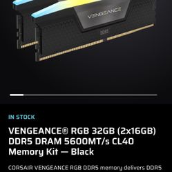 VENGEANCE® RGB 32GB (2x16GB) DDR5 DRAM 5600MT/s CL40 Memory Kit 