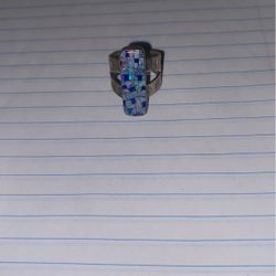 Vintage Jay King Desert Rose Trading Sterling Silver.22] 925 (marked) Opal Lapis Mosaic Band Ring