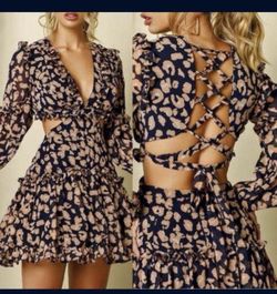 V-Neck Hollow Lace-Up Dress