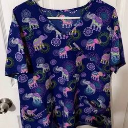 Adult Size 2XL Elephant Print Work Scrubs just $5
