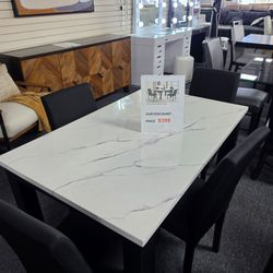 Marble look -Top Dining Table with 4 Black Chairs 🚚WE DELIVER🚚