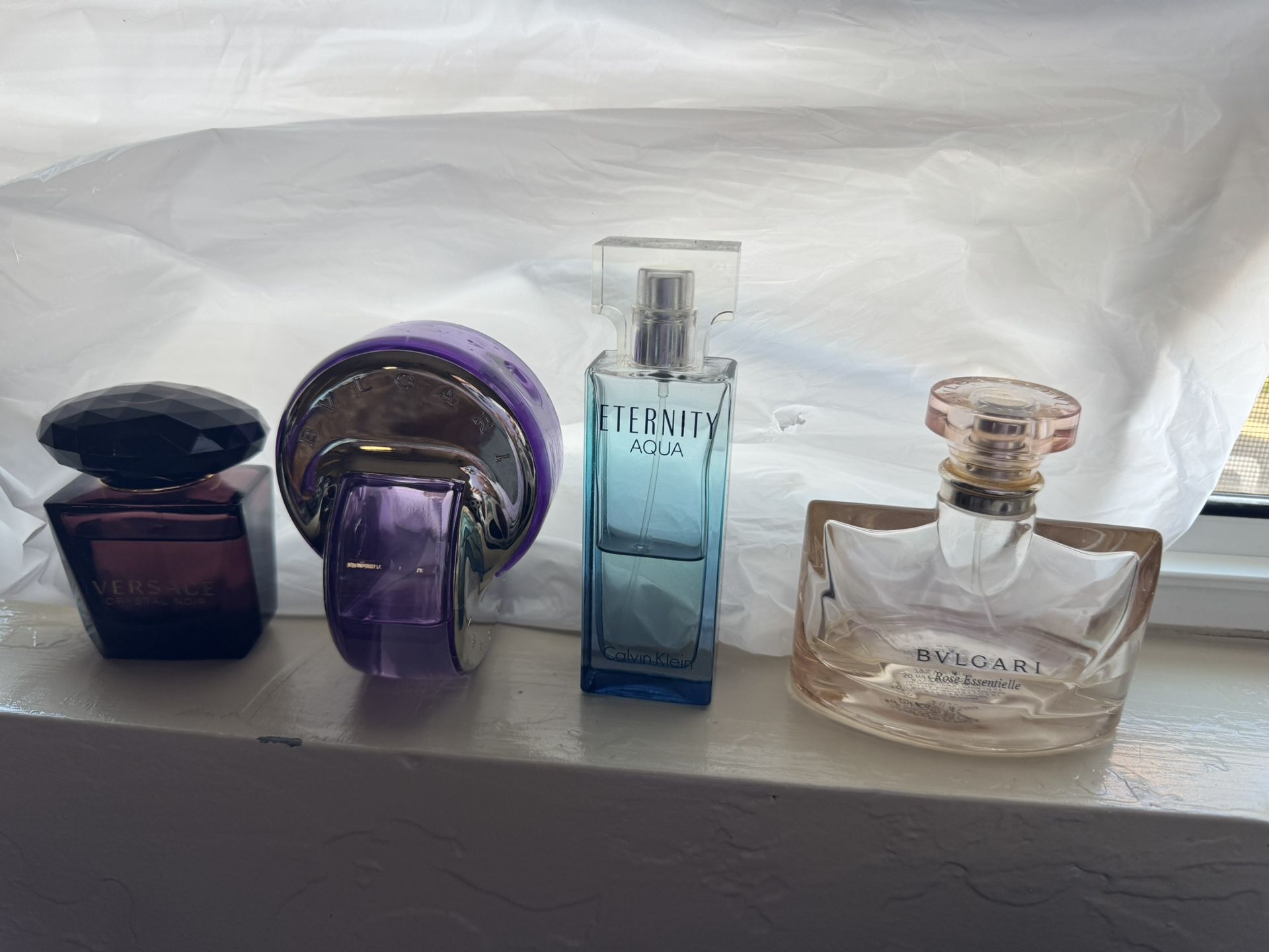 Used Women Fragrance- Versace Crystal Noir,Bvlgari, Eternity Aqua And Bvlgari Rose Essentials